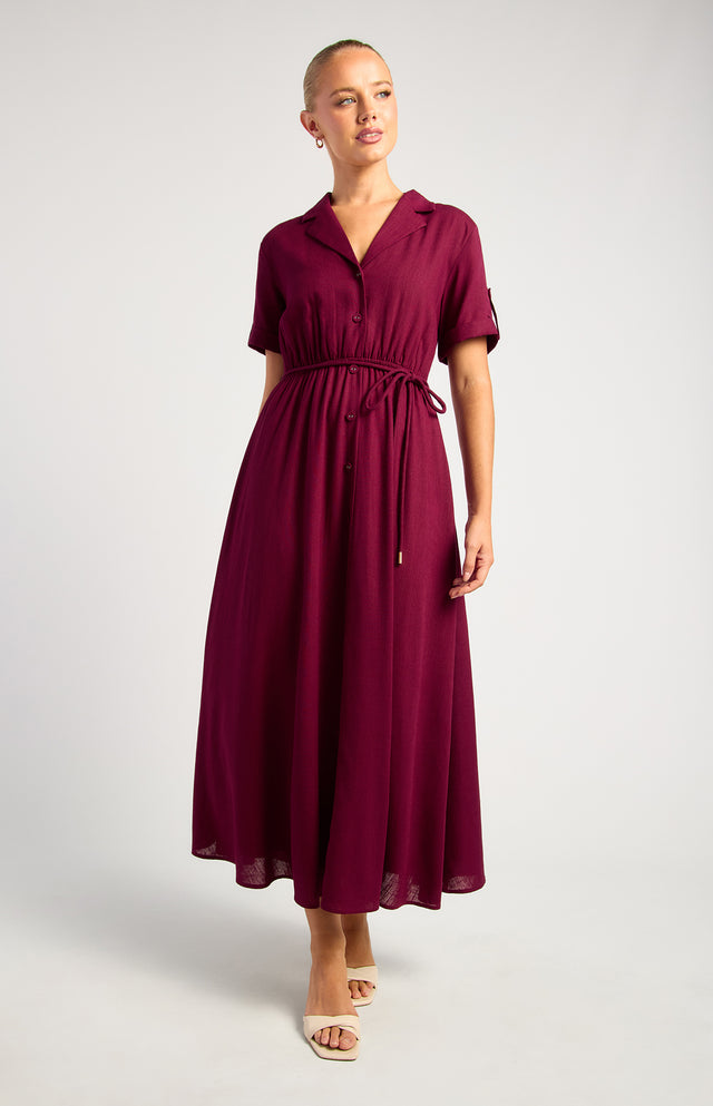 Modern Waisted Shirtdress - Mulberry