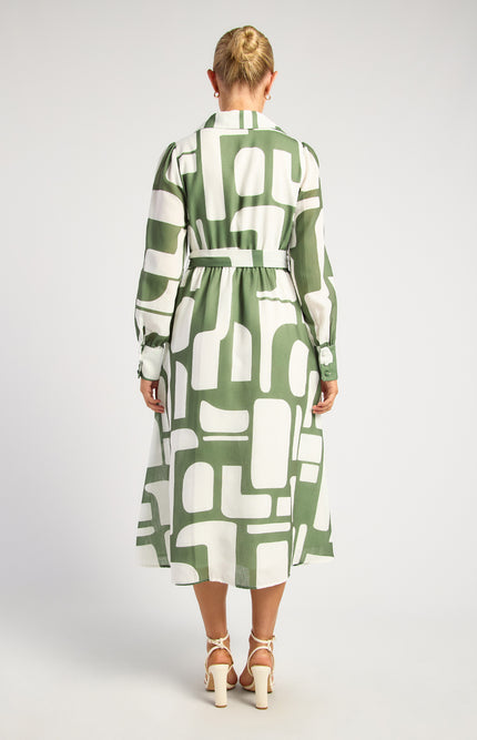 Abstract Shirt Dress - Olive