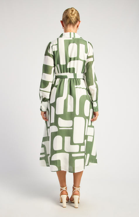Abstract Shirt Dress - Olive