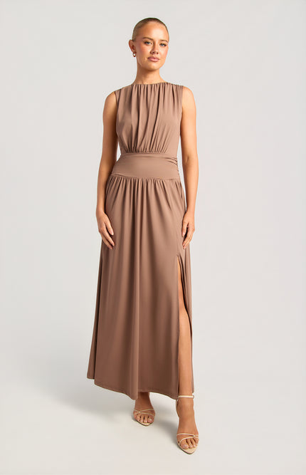 Ruched Jersey Dress - Taupe