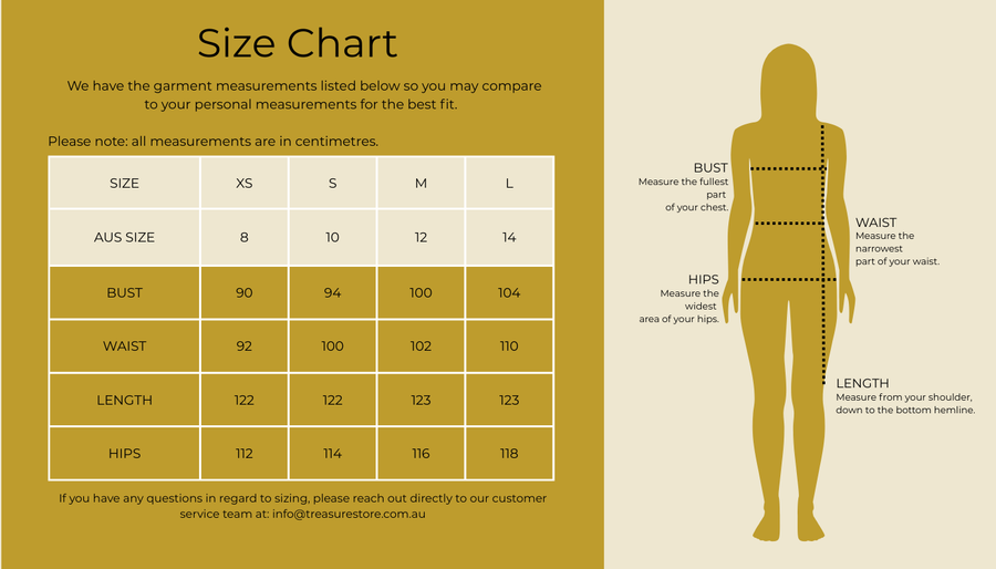 Size chart for Skye Feather Tie Shoulder Sundress