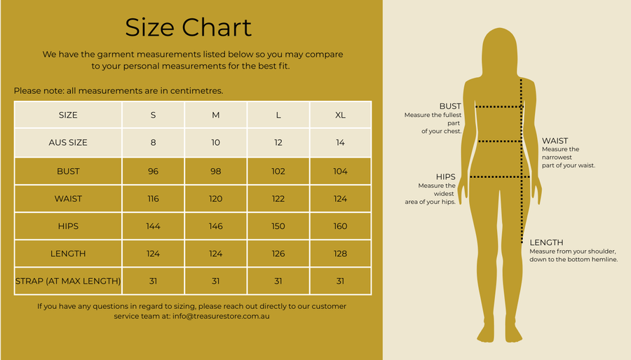 Size chart for Skylar Maxi Sundress