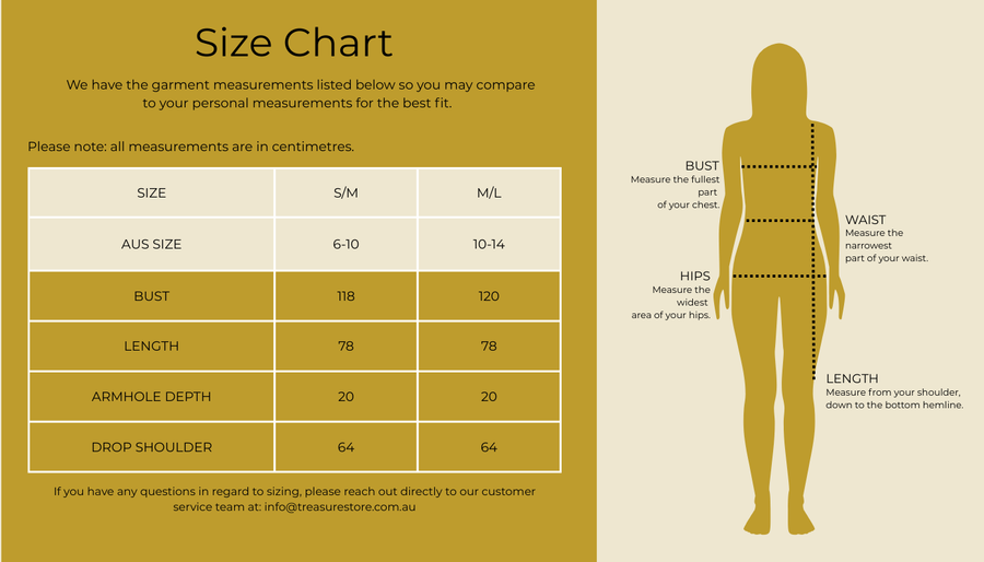 Size chart for Spot Cardigan - Emerald