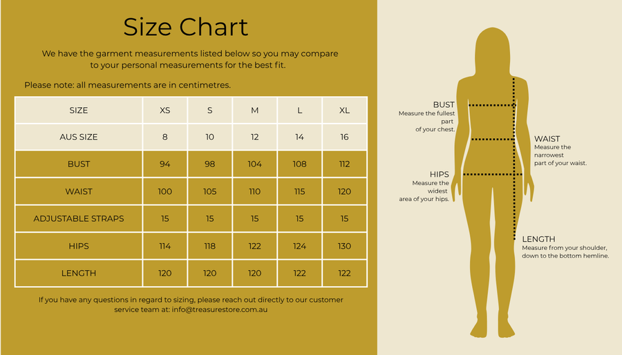 Size chart for Striped Slip Dress