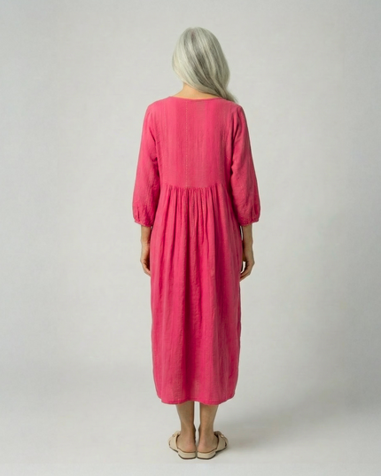 Sequin Midi Smock Dress - Fuchsia