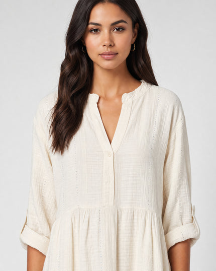 Sequin Dobby TabSlv Dress - Cream