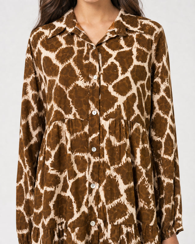 Abstract Pebble Print Dress - Brown