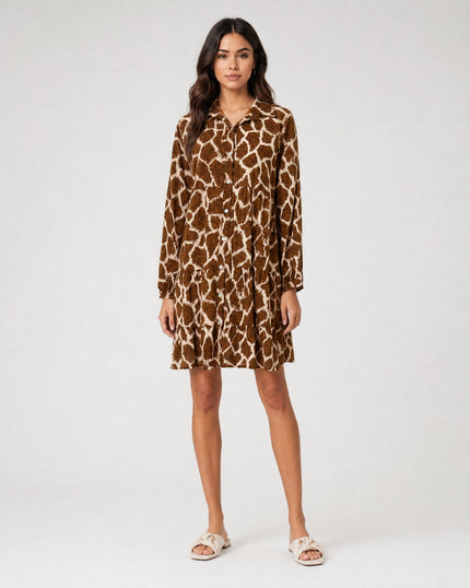 Abstract Pebble Print Dress - Brown
