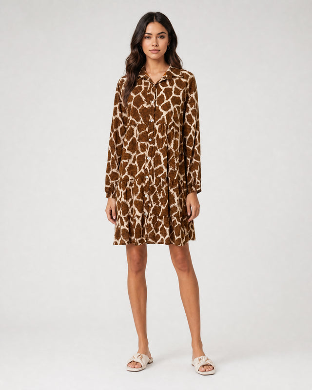 Abstract Pebble Print Dress - Brown