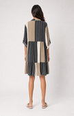 Stripe Tab Sleeve Dress - Brown