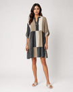 Stripe Tab Sleeve Dress - Brown