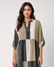 Stripe Tab Sleeve Dress - Brown