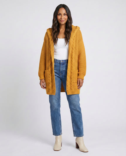 Cableknit Hooded Cardi - Goldie