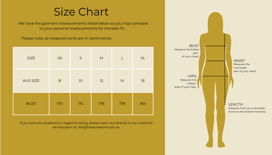 Size chart for Tropical Tirari Shirt Dress