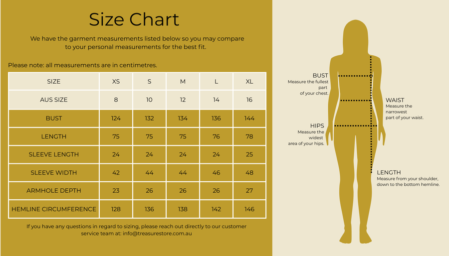 Size chart for Tropicana Shirt