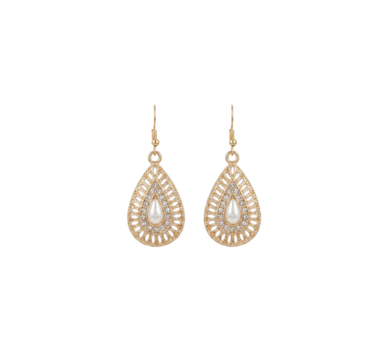 Teardrop Golden Earrings - White