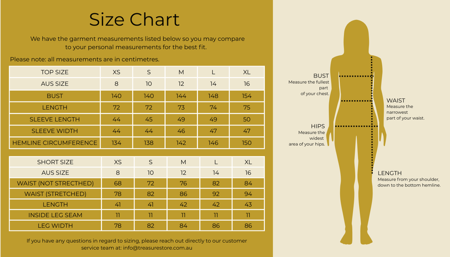 Size chart for Vacay Short Set