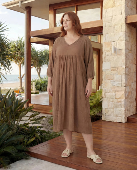 Sequin Midi Smock Dress - Biscotti