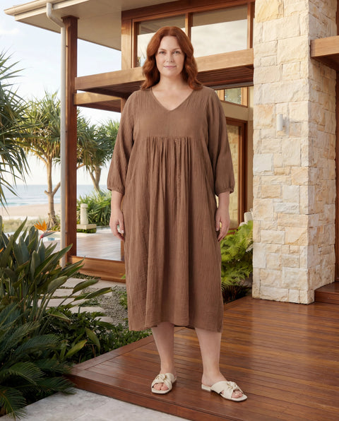 Sequin Midi Smock Dress - Biscotti