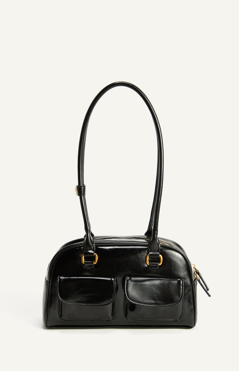 Patent Double Pockets Bag - Black