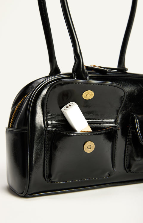 Patent Double Pockets Bag - Black
