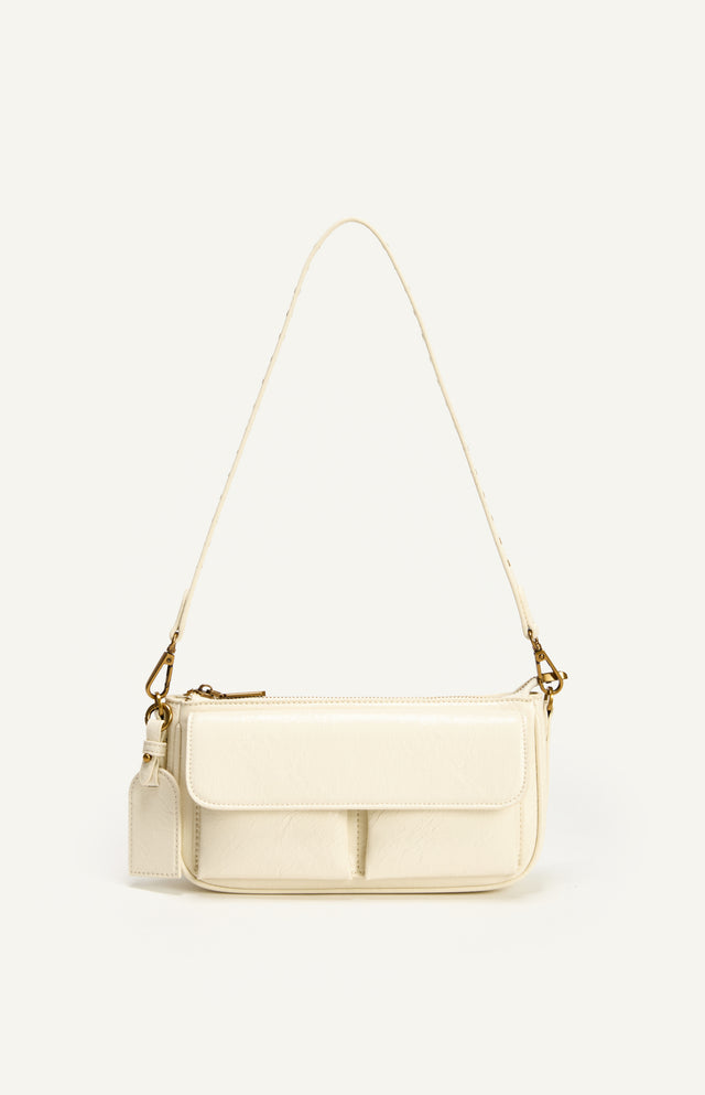 Crinkle Textured Shoulder Bag - Ivory