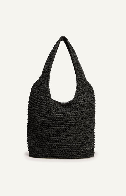 Raffia Tote Bag - Black