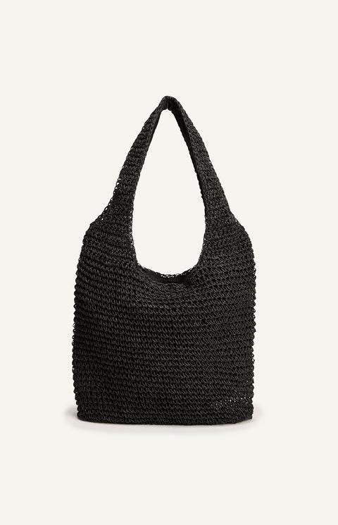 Raffia Tote Bag - Black
