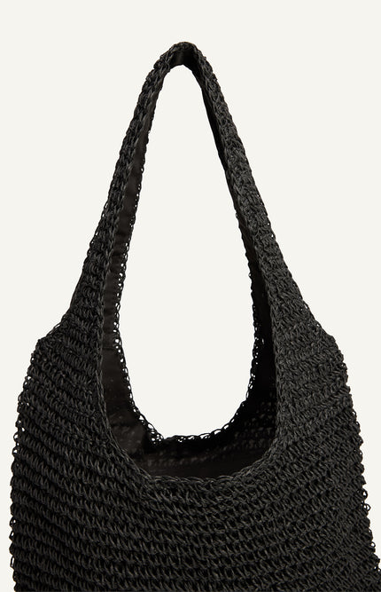 Raffia Tote Bag - Black