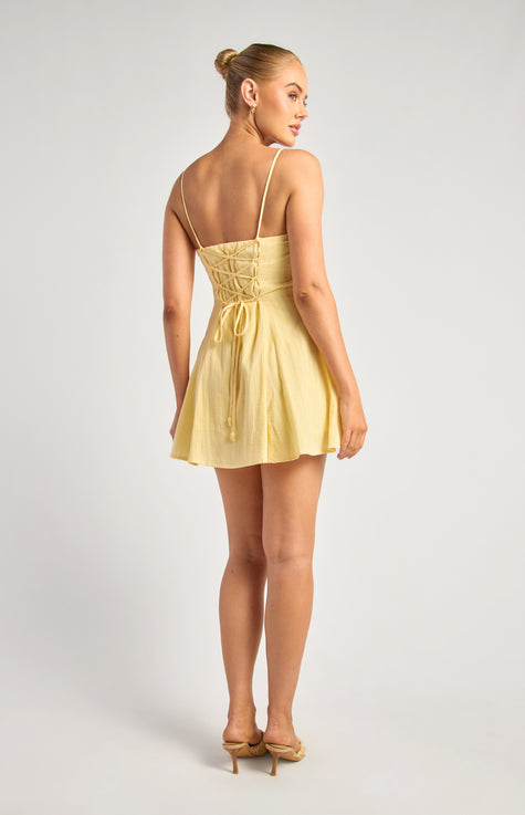 Lace Up Back Playsuit - Lemon