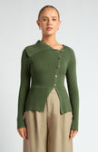 Side Button Fitted Knit - Moss