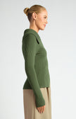 Side Button Fitted Knit - Moss
