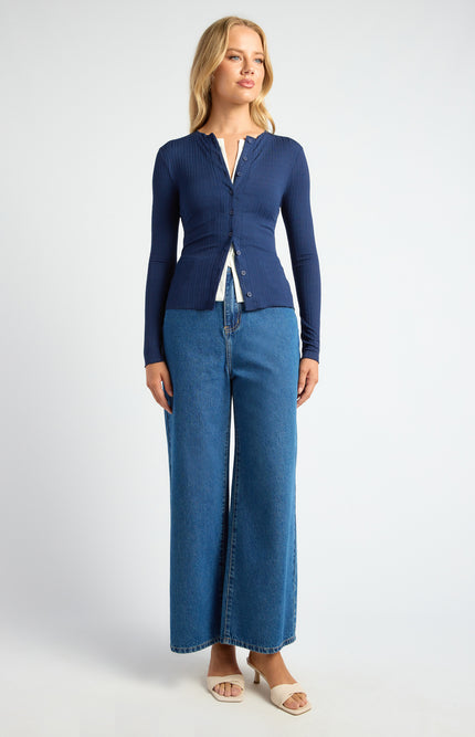 Layered Cardi Top - Navy
