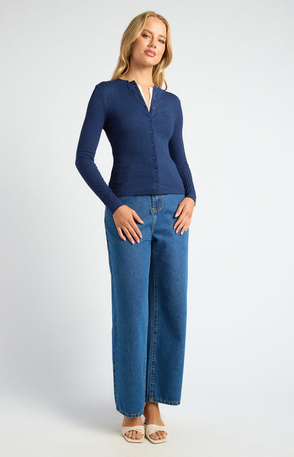 Layered Cardi Top - Navy