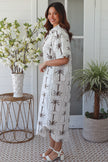 White Palm Shirt Dress - Coffee
