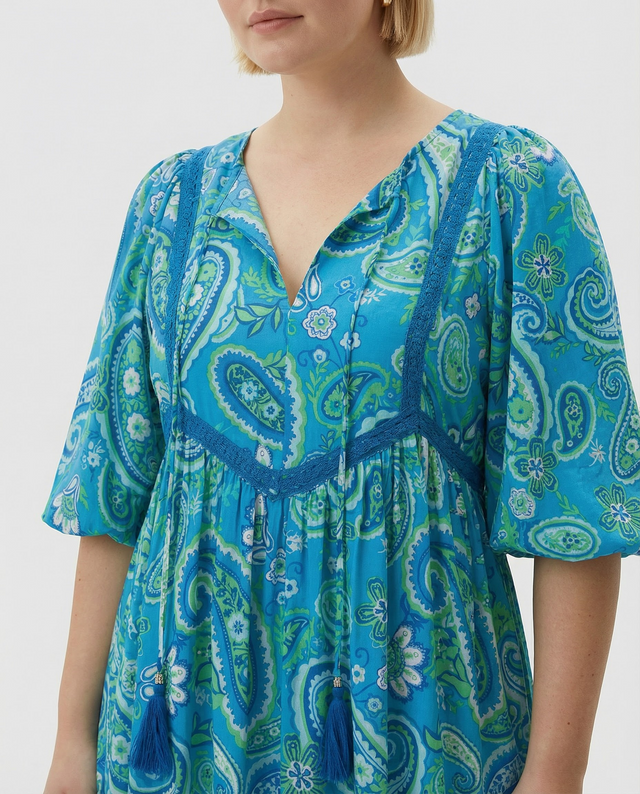 Aqua Paisley Yoke Maxi