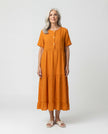 Button Front Tier Dress - Orange