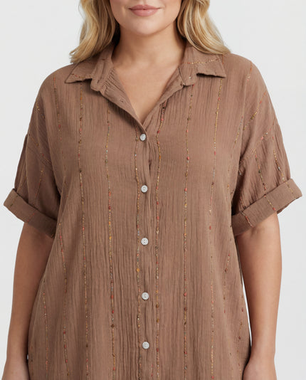 Dobby Shirt Dress - Biscotti