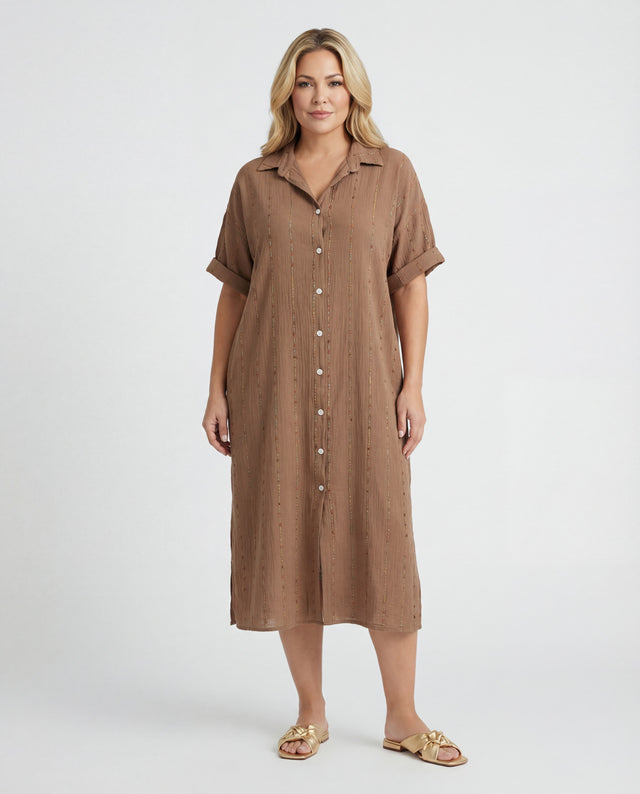 Dobby Shirt Dress - Biscotti