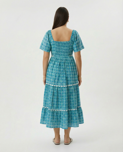 Flowercheck Tiered Dress