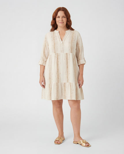 Lurex Striped TabSlv Dress - Cream
