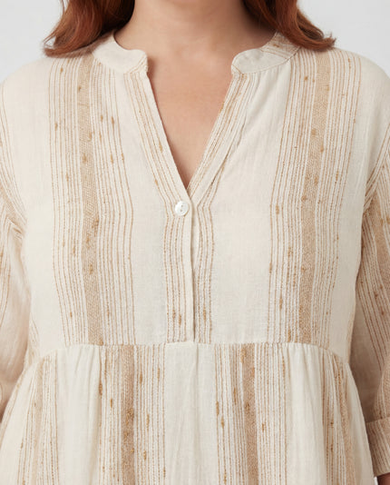 Lurex Striped TabSlv Dress - Cream
