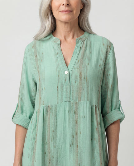 Lurex Striped TabSlv Dress - Mint
