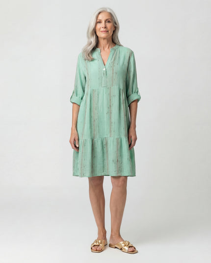 Lurex Striped TabSlv Dress - Mint