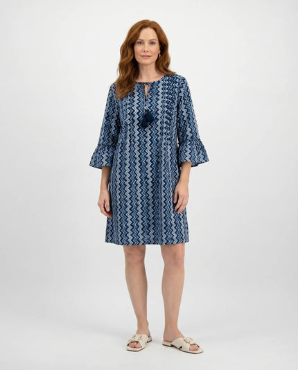 Pintuck Frill Sleeve Dress - Navy