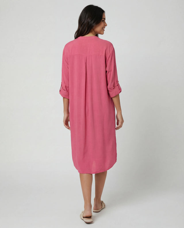 Pocket Shirt Dress - Raspberry