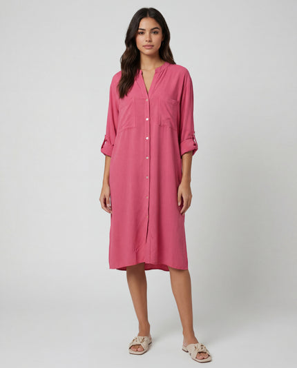 Pocket Shirt Dress - Raspberry