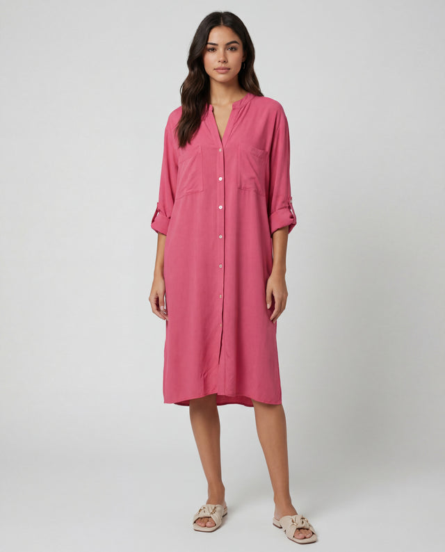 Pocket Shirt Dress - Raspberry