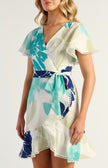 Floral Lace Trim Dress - Teal