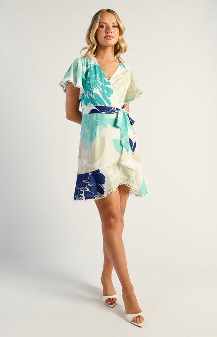 Floral Lace Trim Dress - Teal